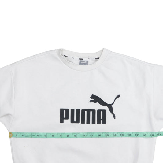 Puma Women's White Small Logo Crew Neck Pullover Sweatshirt