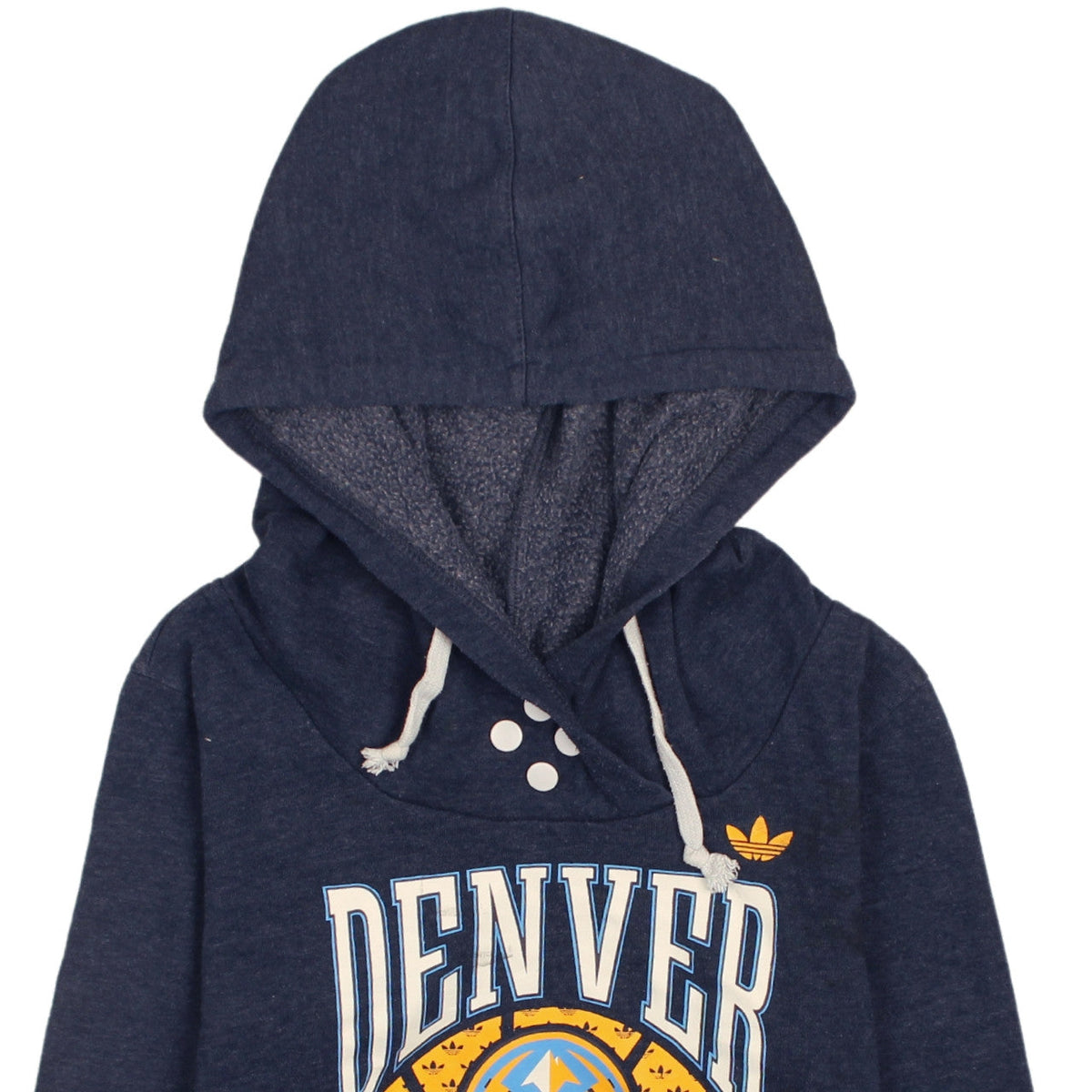 Brand and care label for Adidas Women Navy Blue Denver Nuggets Hoodie, size S, Pullover