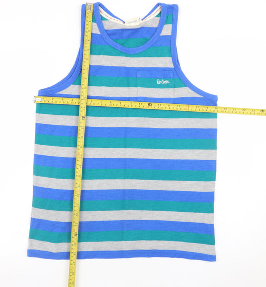 Lee Cooper Men's Blue Striped Sleeveless Jersey Tank Top L