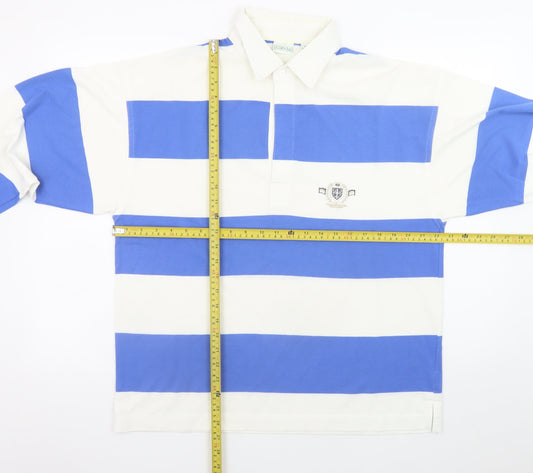 Canda Men's Blue Striped Rugby Shirt Medium Long Sleeve Cotton Top