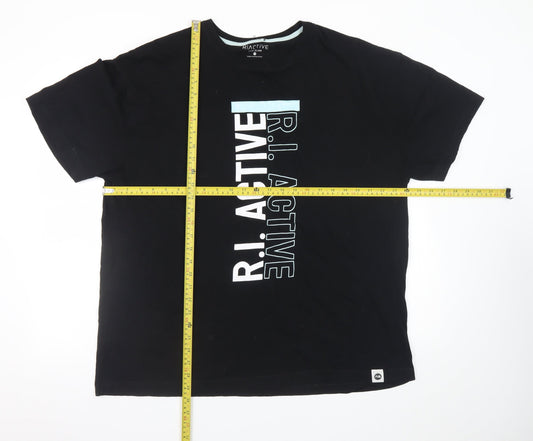 River Island Men’s Black R.I Active Cotton Graphic Crew Neck T-Shirt Size L