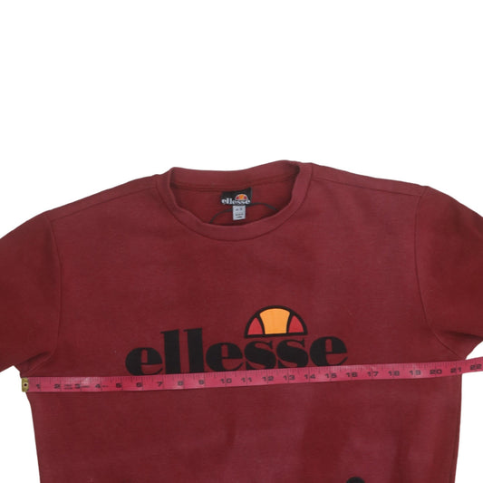 Ellesse Men Red Pullover Sweatshirt M Logo Crew Neck Zip Pockets