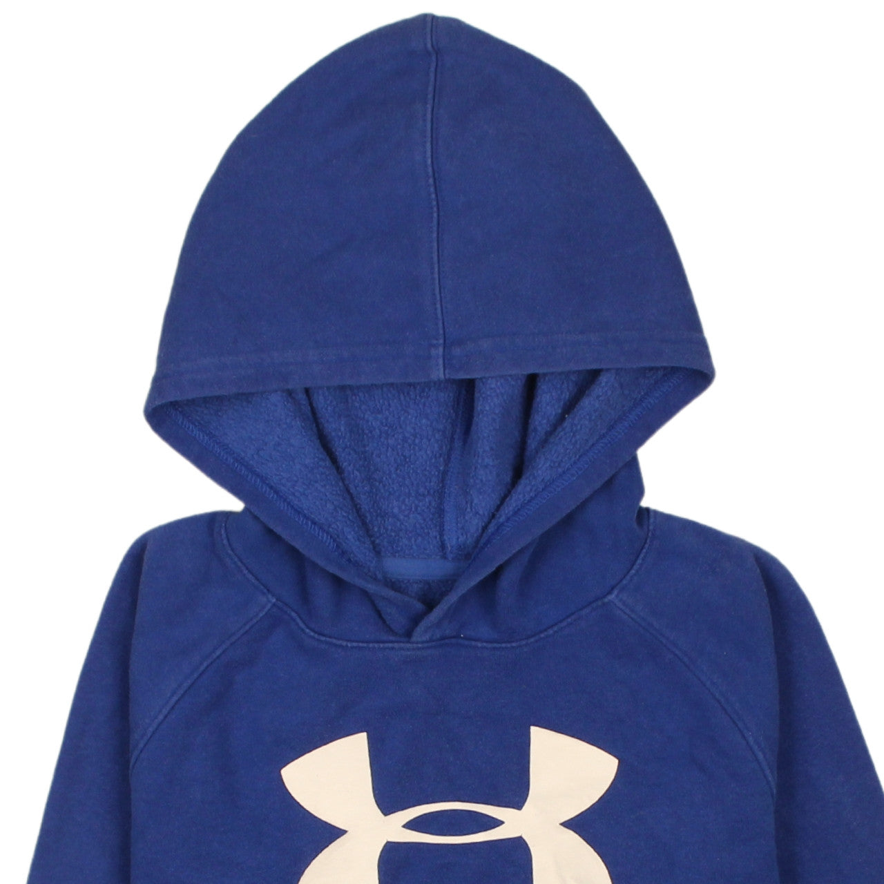 Brand and care label for Under Armour boys’ blue xl pullover hoodie coldgear fleece sweatshirt