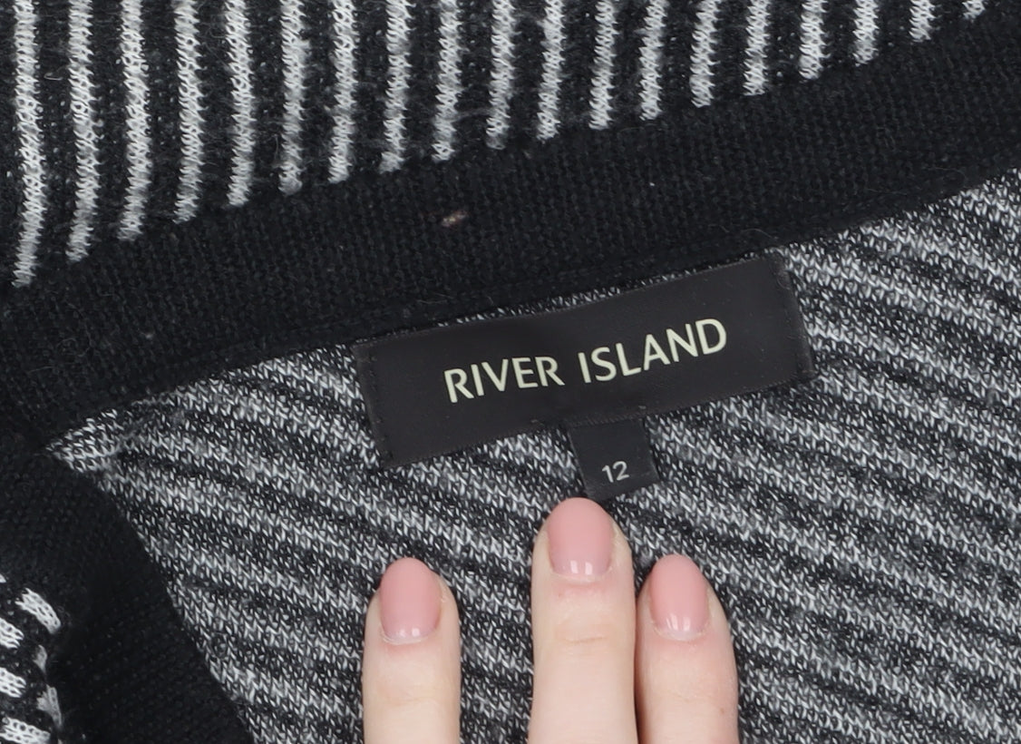 River Island Women’s Black & Grey Patch Knit Cardigan Size 12