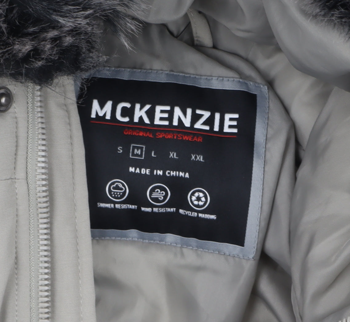 McKenzie Men Grey Puffer Jacket M Hooded Fur Trim Winter Coat