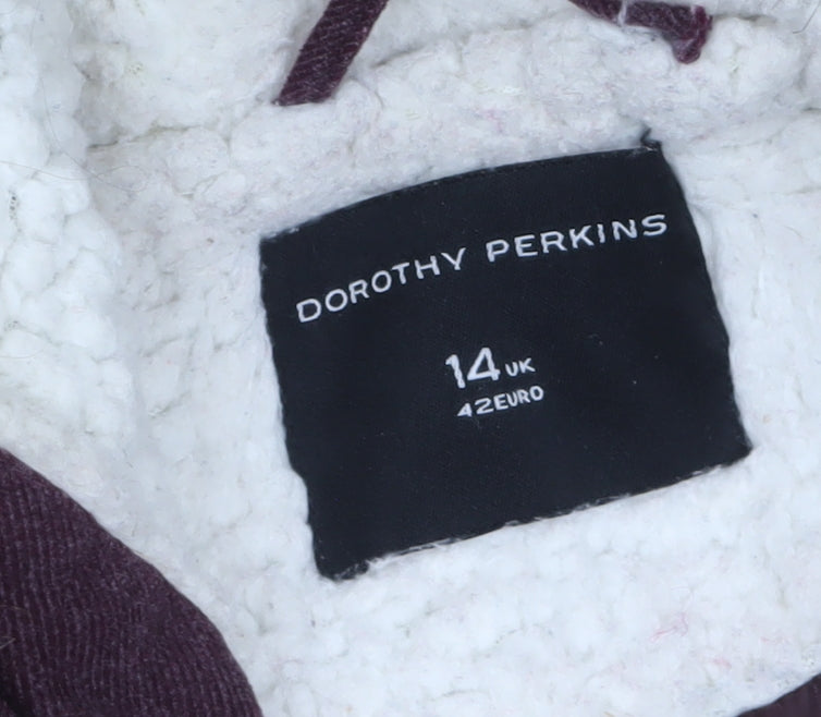 Dorothy Perkins Women’s Purple Faux Fur Hooded Parka Coat Size 14