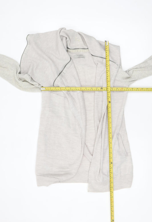 AllSaints Women Beige Wool Cotton Long Sleeve Zip Cardigan S