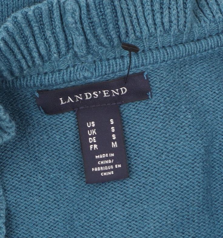 Lands' End Women Blue Long Sleeve Ruffle Edge Cardigan S