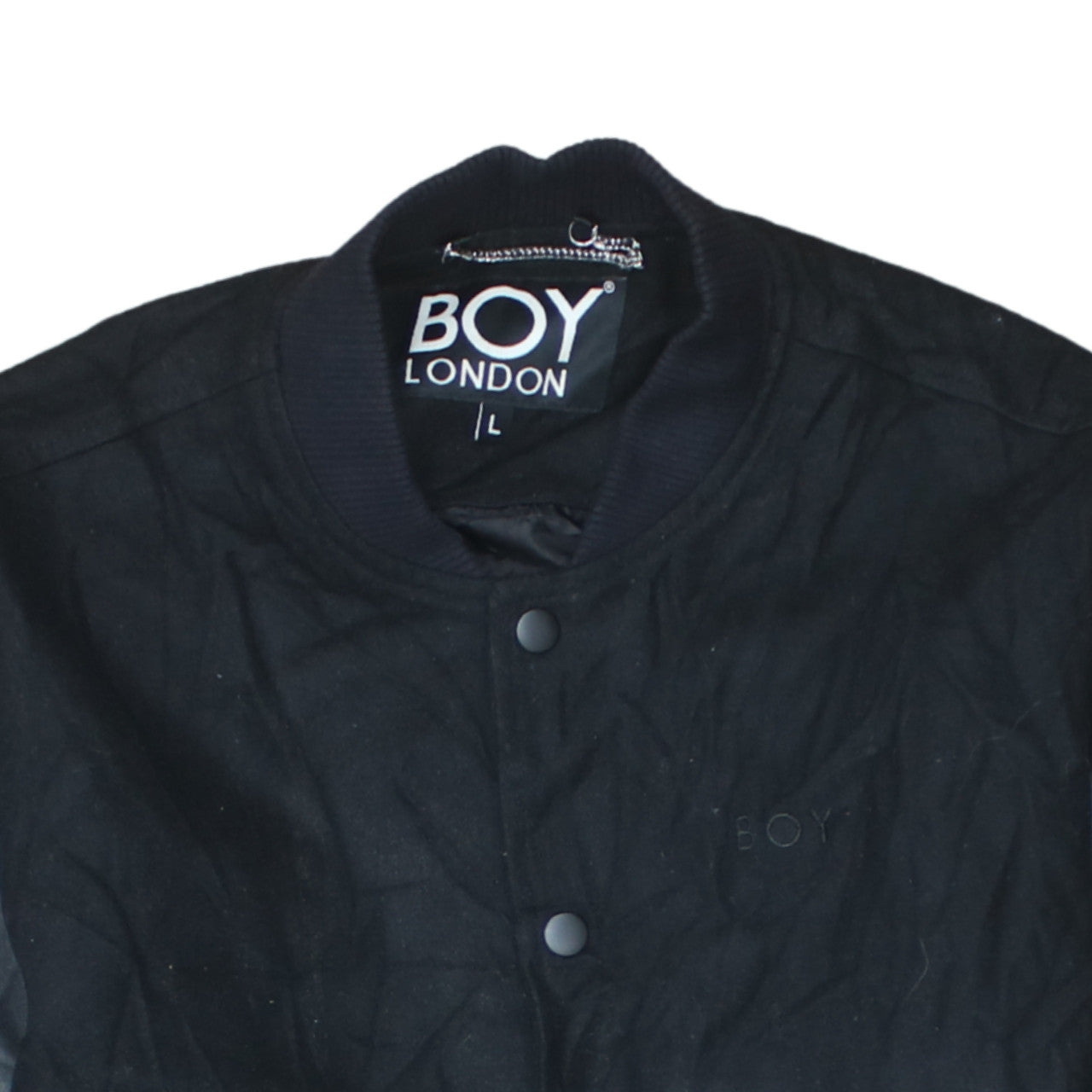 Boy London Women’s Black Varsity Jacket L Embroidered Logo Cotton Faux Leather