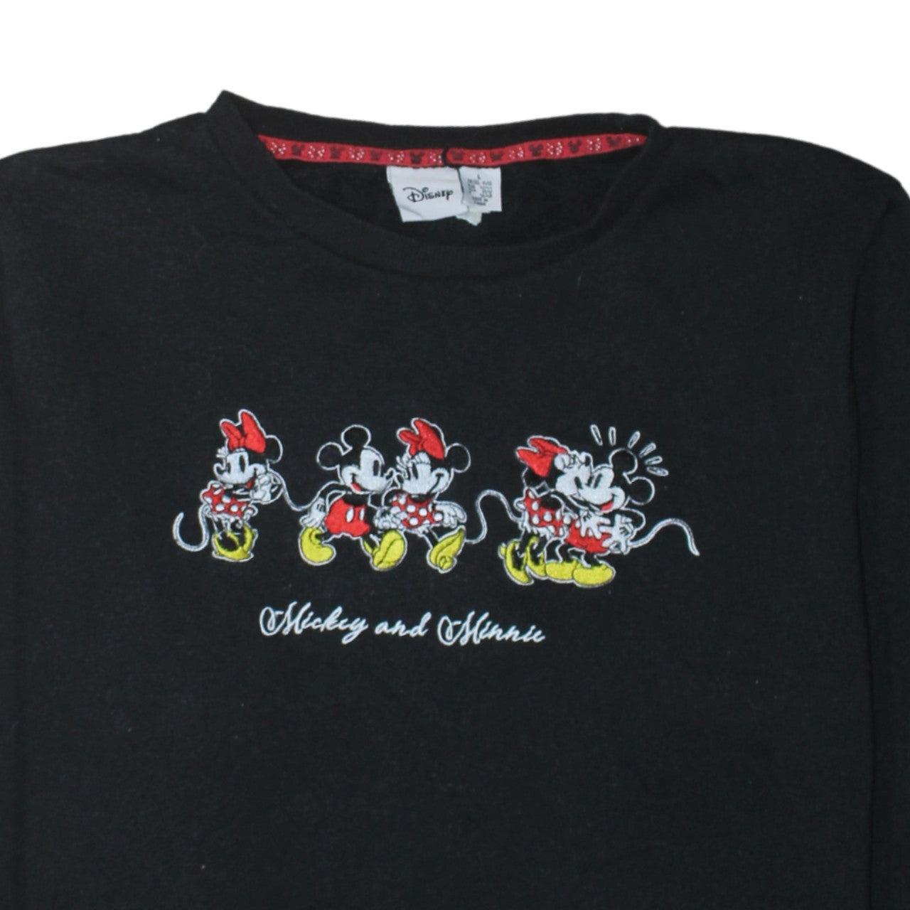 Disney Women Black Mickey & Minnie Sweatshirt L Embroidered Pullover