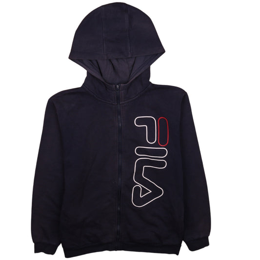 Fila Boys Black Full Zip Hoodie 11-12 Years Logo Fleece Sweatshirt