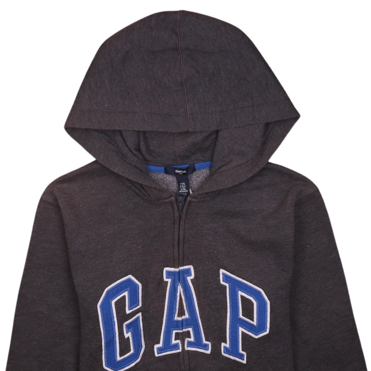 Brand and care label for Gap Kids boys’ black full zip hoodie 13 years classic fleece sweatshirt