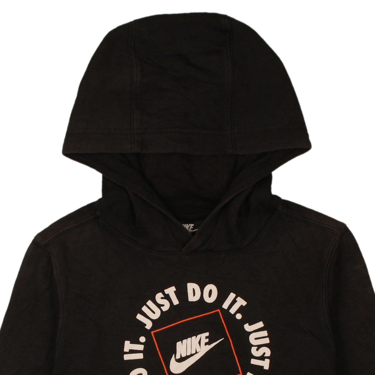 Brand and care label for Nike boys’ black hoodie l 147-158cm pullover standard fit just do it graphic