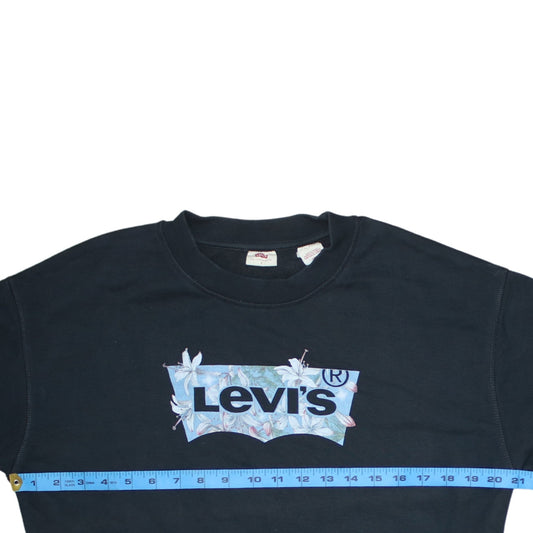 Levi's Men's Black Floral Logo Crew Neck Sweatshirt Size S