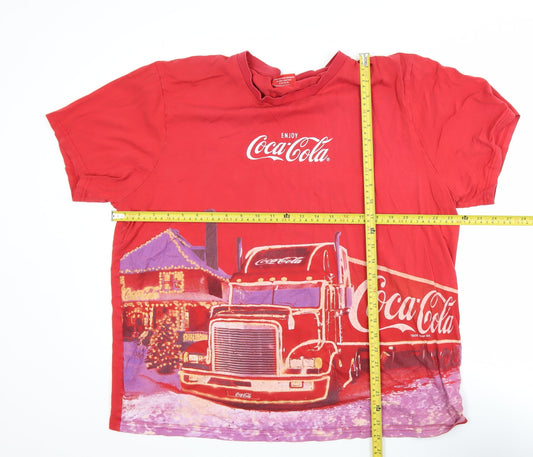 Coca-Cola Men's Red Christmas Truck Graphic T-Shirt XL Cotton