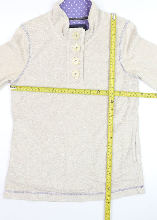 Boden Women Beige Fleece Henley Jumper UK 8 Long Sleeve