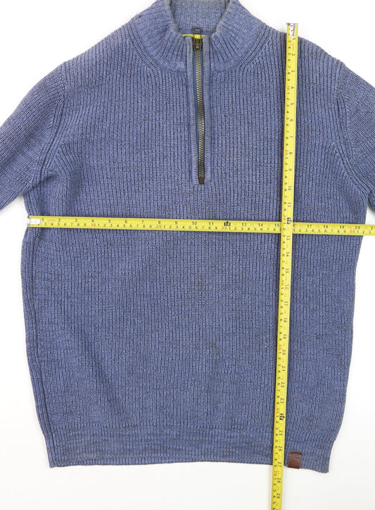 Camel Active Men's Blue Cotton Half Zip Jumper Size M