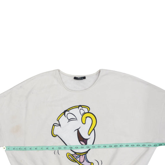 Bershka Disney Women White Chip Sweatshirt Size M Pullover Cotton Blend