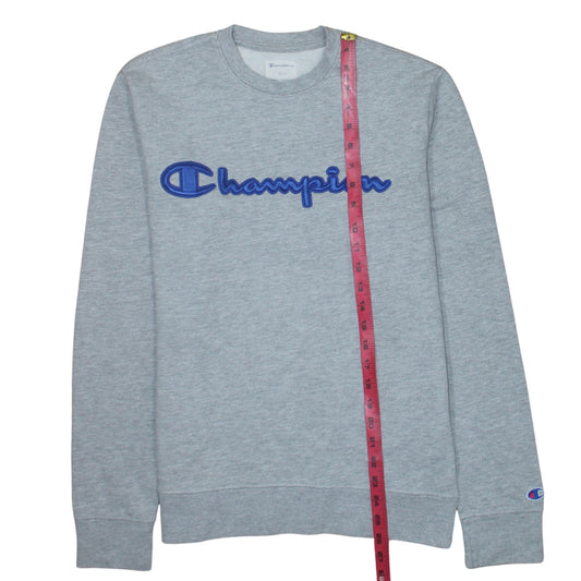 Champion Men's Grey Small Crew Neck Embroidered Logo Sweatshirt