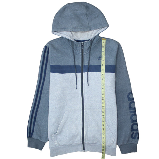 Adidas Men Grey Blue Full Zip Hoodie Medium Hooded Sweatshirt