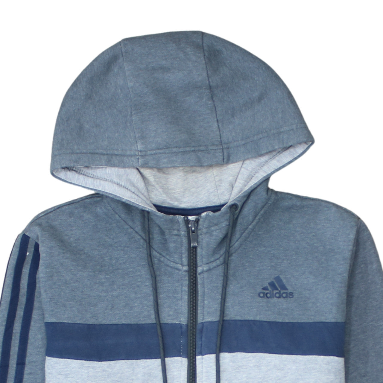 Adidas Men Grey Blue Full Zip Hoodie Medium Hooded Sweatshirt