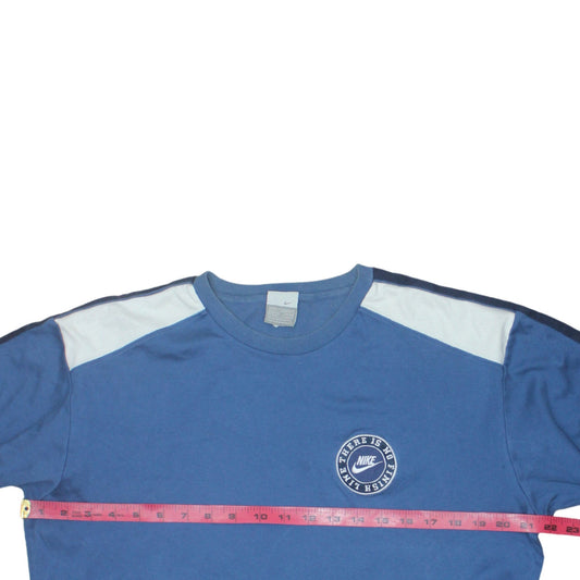 Nike Men's Blue 3/4 Sleeve Crew Neck Sports Top L Vintage