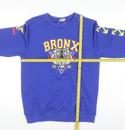 COMFISH Teens Blue Bronx Graphic Print Pullover Sweatshirt 164
