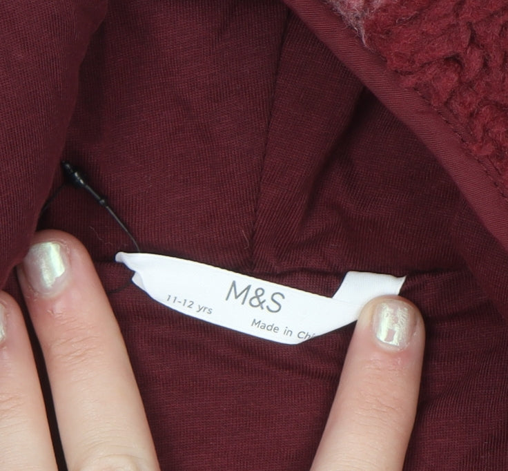 Additional view of Marks & Spencer girls’ red check hooded fleece jacket 11-12 years