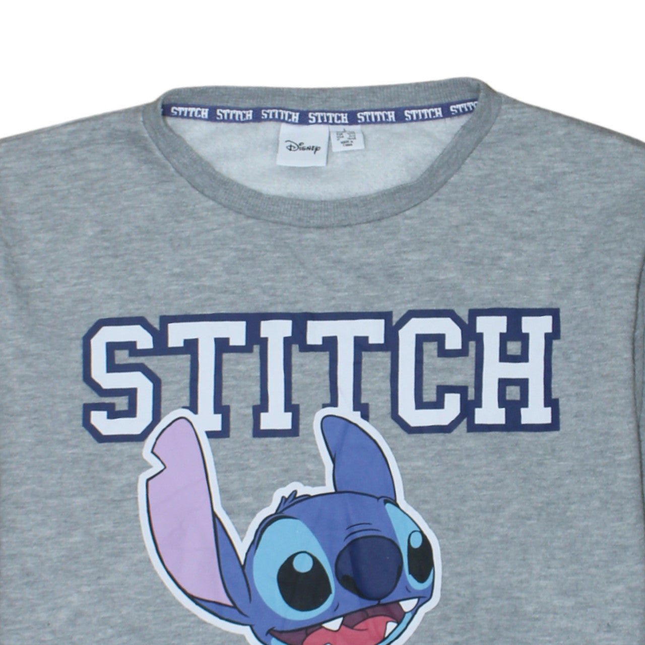Disney Women Grey Stitch Sweatshirt L 14-16 Pullover Crew Neck