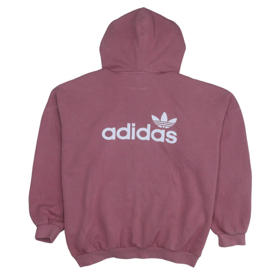 Adidas Womens Pink Hooded Pullover Hoodie Size 16 Logo Print Cotton