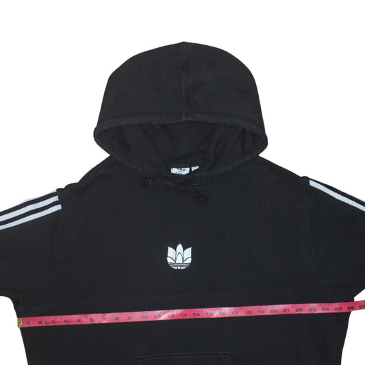 Adidas Womens Black Pullover Hoodie UK 12 Trefoil Logo 3-Stripes Cotton Blend