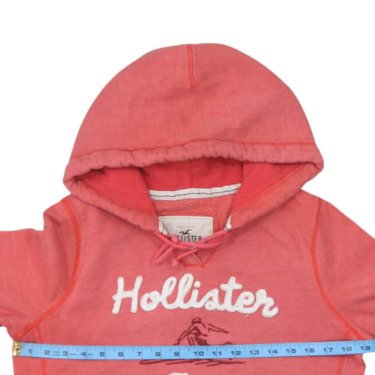 Hollister Women Coral Pink Pullover Hoodie Size L Embroidered Surf Design