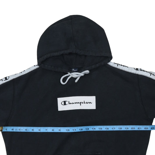 Champion Men's Black Small Pullover Hoodie Logo Tape Sleeve