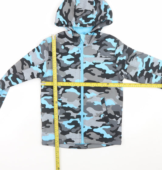 Mountain Warehouse Boys Blue Camouflage Soft Shell Hooded Jacket 7-8 Years