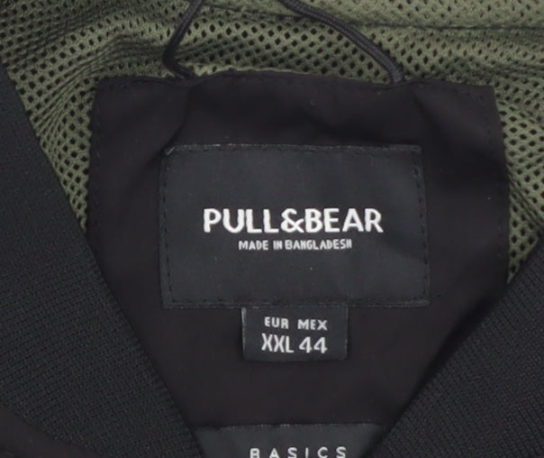 Pull&Bear Men's Black XXL Bomber Jacket with Zip Pockets