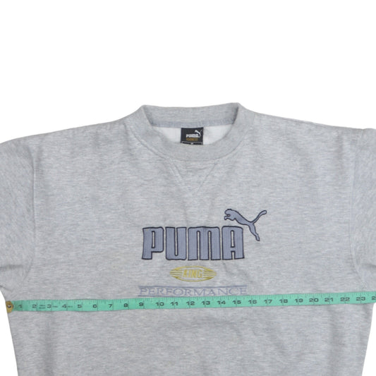 Puma Men’s Grey Embroidered Performance Sweatshirt Size M Vintage Pullover