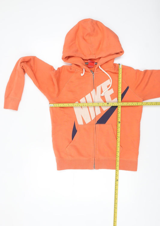 Nike Womens Orange Full Zip Hoodie Small Cotton Blend