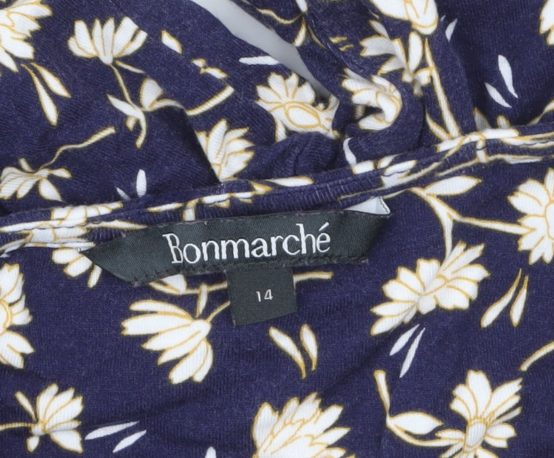 Bonmarché Women Blue Floral A-Line Knee Length Dress Size 14