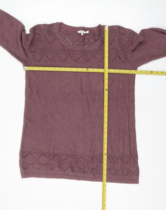 FatFace Womens Purple Cotton Acrylic Open-Knit Jumper Size 18