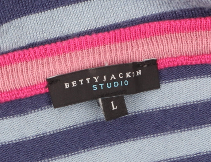 Betty Jackson Studio Women's Blue Striped V-Neck Jumper L