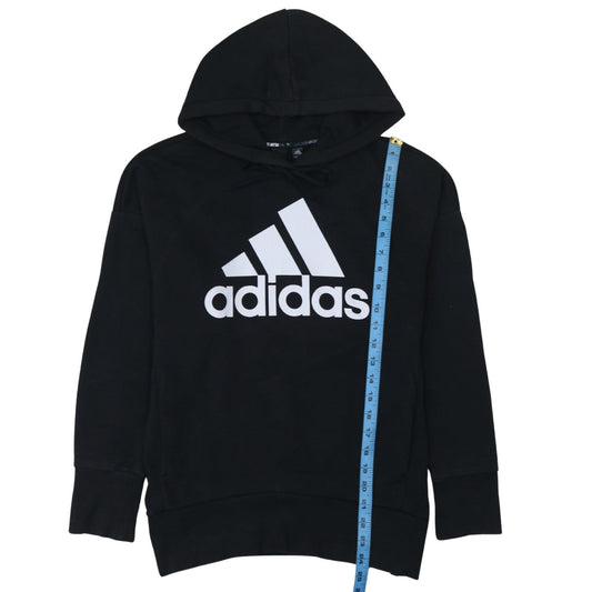 Adidas Women Black Small Pullover Hoodie with Logo Print