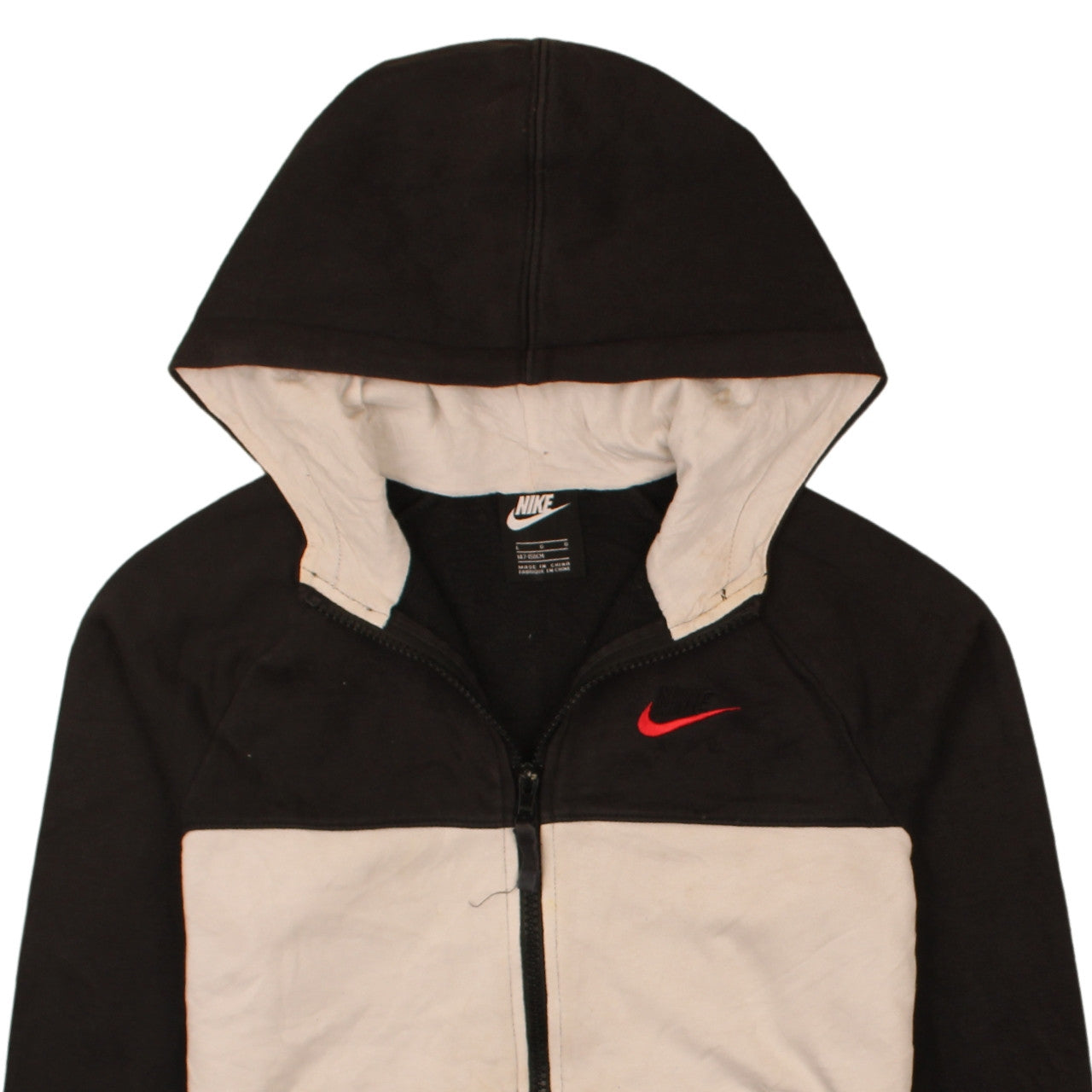 Nike Boys Black Full Zip Hoodie L 147-158cm Colourblock Fleece Sweatshirt