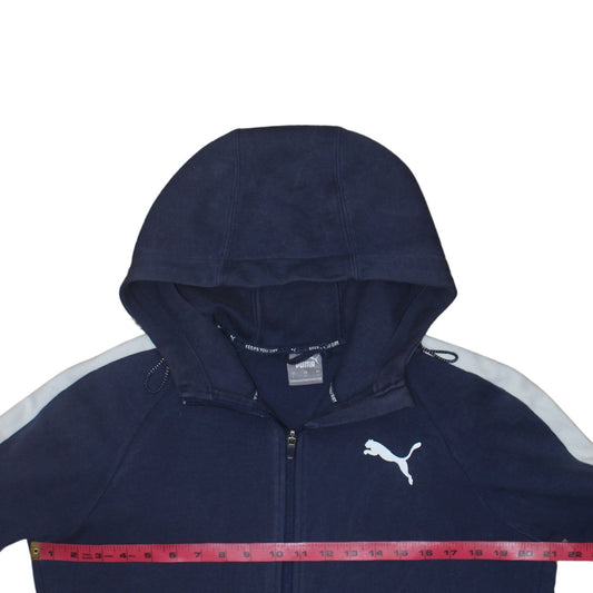 Puma Men Blue Full Zip Hoodie Size L Sports Fleece Sweatshirt