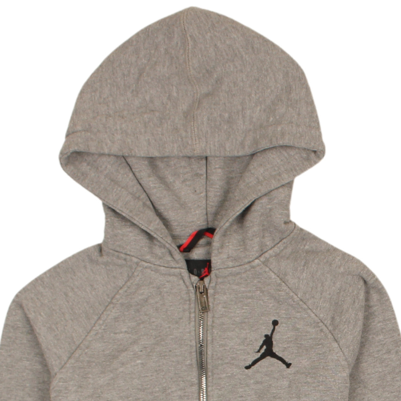 Brand and care label for Jordan boys’ grey full zip hoodie 10-12 years cotton blend fleece