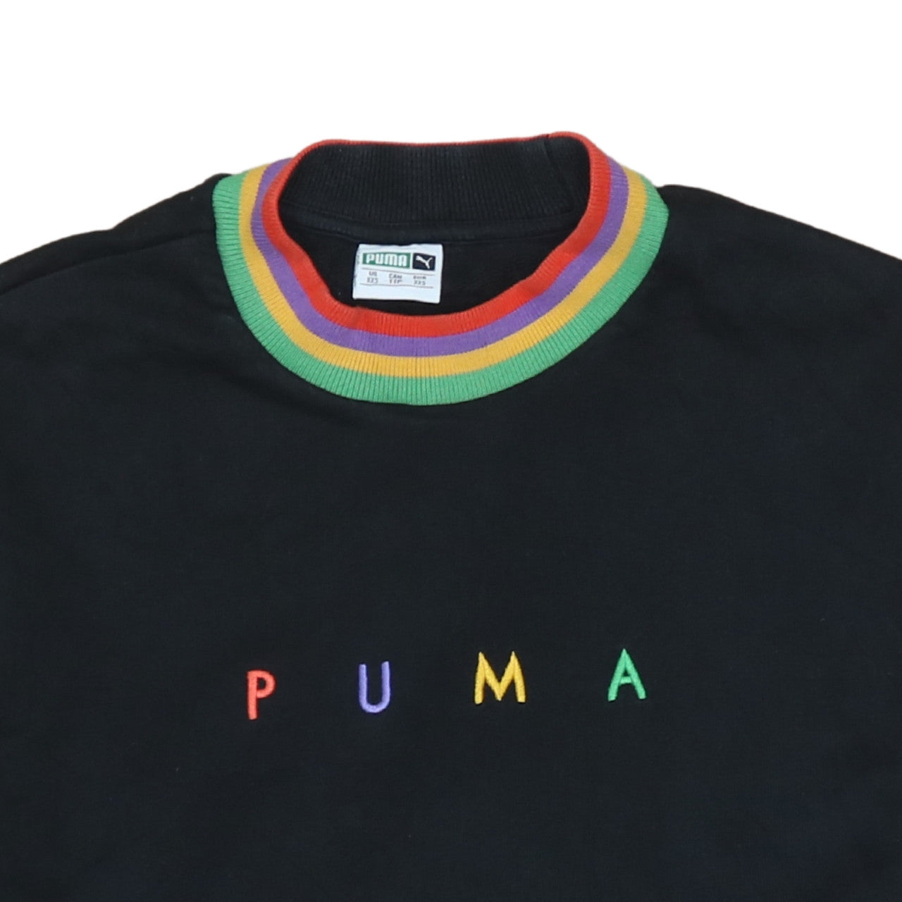 Puma Womens Black XXS Pullover Sweatshirt Rainbow Trim Logo
