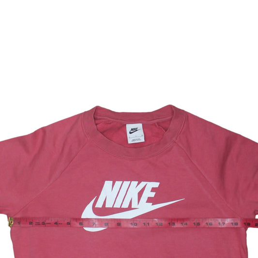Nike Womens Pink Crew Neck Pullover Sweatshirt Small Logo Print