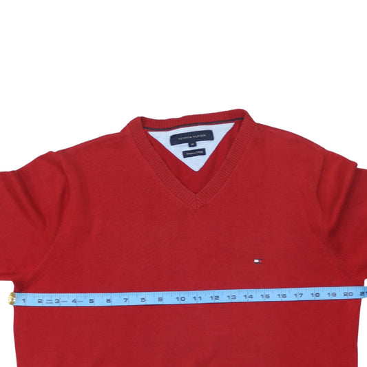 Tommy Hilfiger Men's Red V-Neck Cotton Jumper M Classic Knit