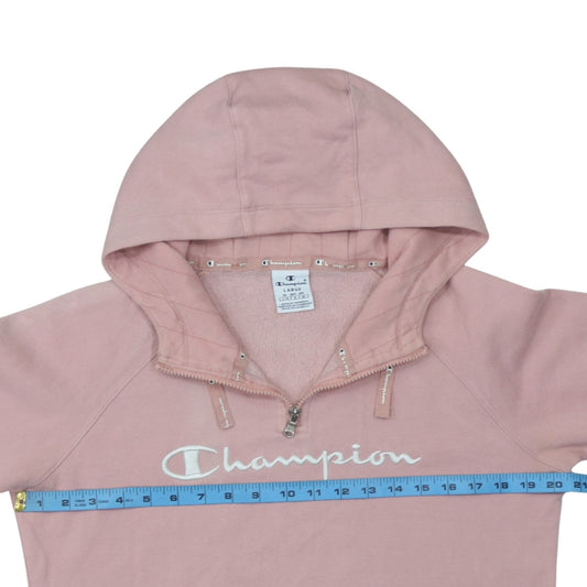 Champion Women's Pink 1/4 Zip Hoodie Large Embroidered Logo Cotton Blend