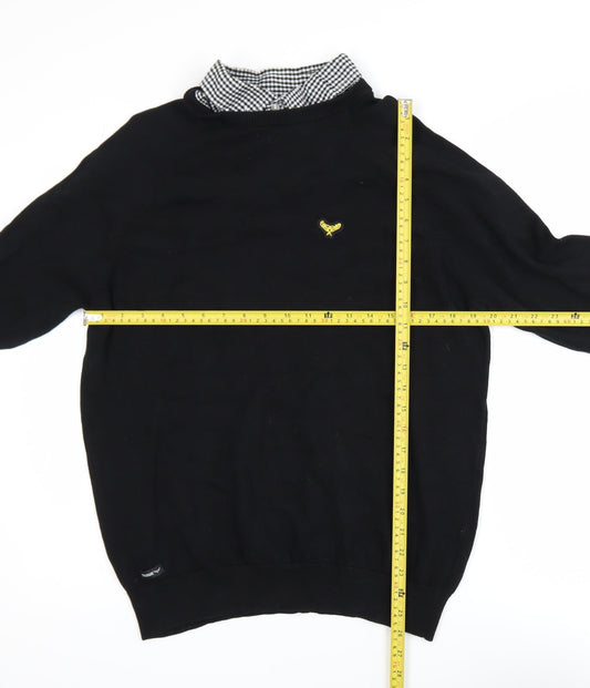 Threadbare Men’s Black Cotton Pullover Jumper Size L Classic Logo Knit