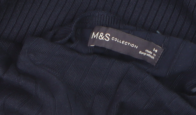 Marks and Spencer Womens Blue Ribbed Mock Neck Jumper Size 14